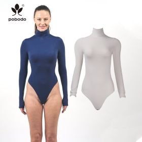 Round Neck Long Sleeved Brushed Warm Jumpsuit (Option: Tibetan blue x rice white-Xl)