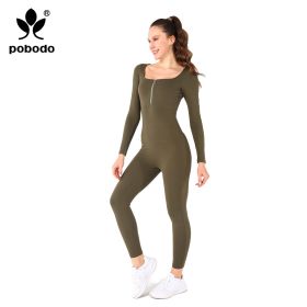 Square Collar Chest Short Zipper Jumpsuit (Option: Green-L)